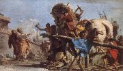 TIEPOLO, Giovanni Domenico The Building of the Trojan Horse The Procession of the Trojan Horse into Troy oil on canvas